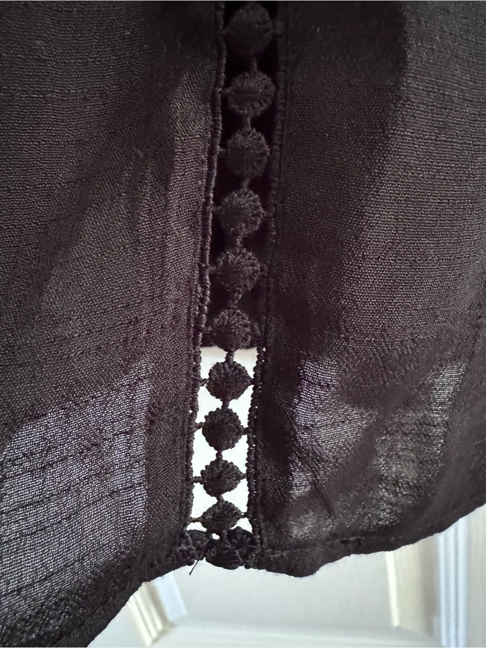 Figueroa & Flower Black Crochet Lace Boho Blouse Medium 3/4 Sleeve Peasant Top - Picture 10 of 13